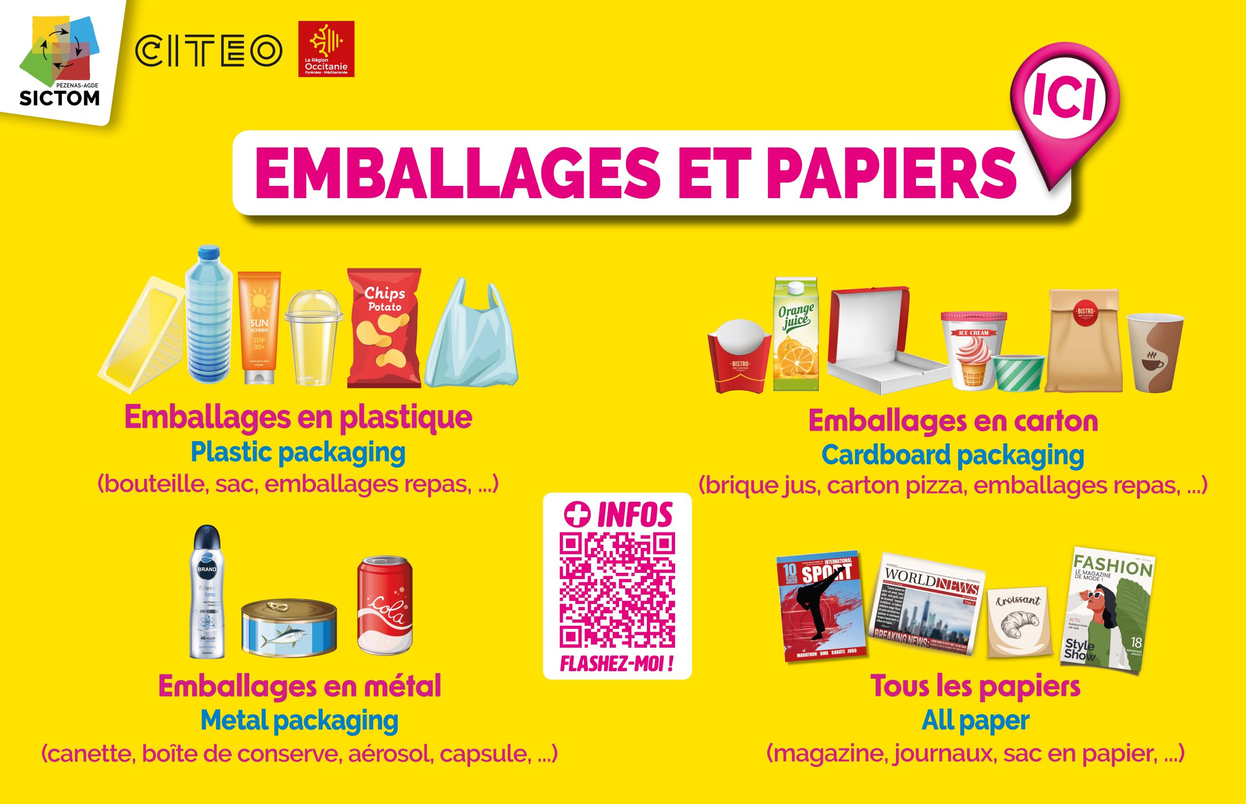 visuel consignes tri emballages et papiers - je trie à la plage - tri hors foyer citeo